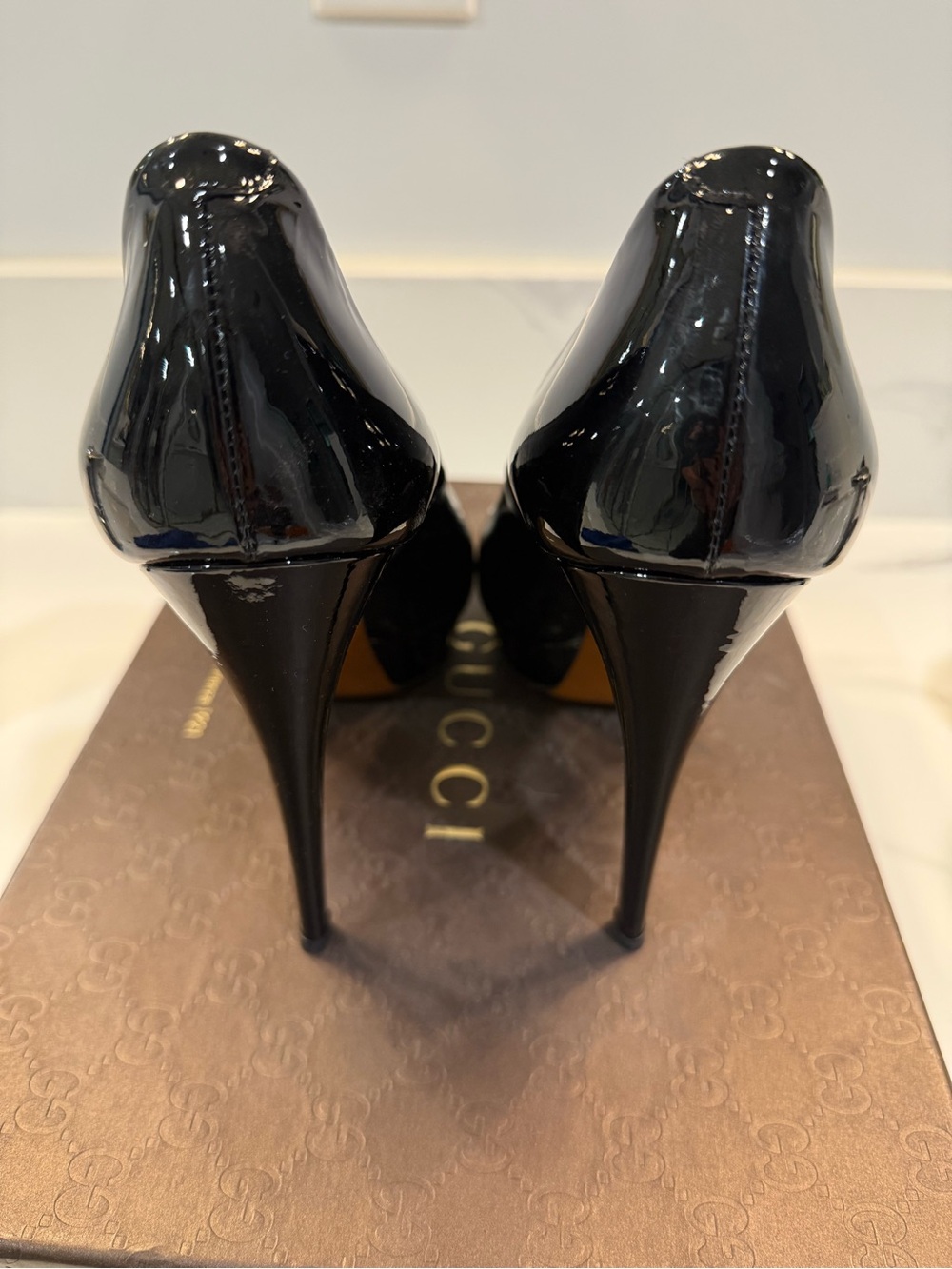 Gucci Black Patent Leather Peep-Toe Heels - Picture 3 of 5